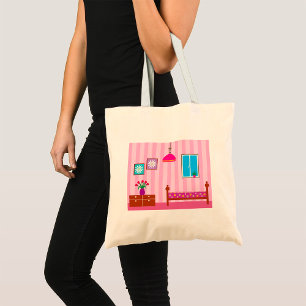 Roze bloemenkamer Slaapkamer Kinderkamer Tote Bag