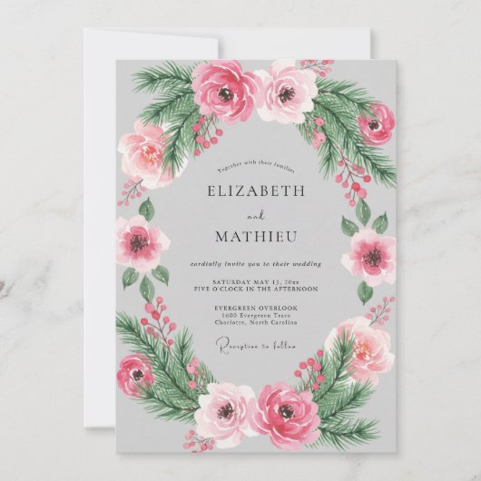 Roze bloemenkans Lentewedding Kaart (Voorkant)