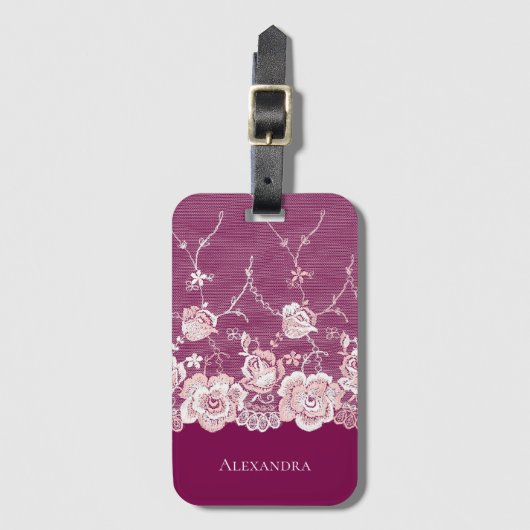 Roze Bloemenkant Bagagelabel (Voorkant (verticaal))