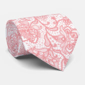 Roze  bloemenkanten patroon stropdas (Opgerold)