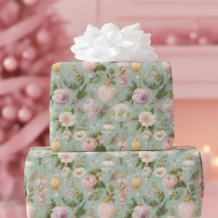 roze bloemenkerstinpakpapier cadeaupapier