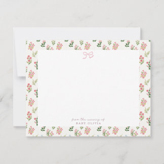 Roze bloemenkinderkamer lint notitiekaart notitiekaartje