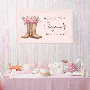 Roze Bloemenkleed Cowgirl Baby Shower Welkom Spandoek