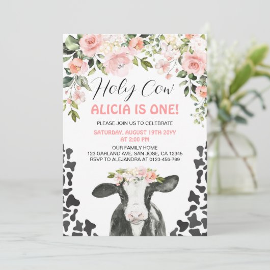 Roze Bloemenkleed Heilige Koe Eerste Verjaardag Kaart