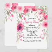Roze Bloemenkleed Uitnodiging (Voorkant / Achterkant)