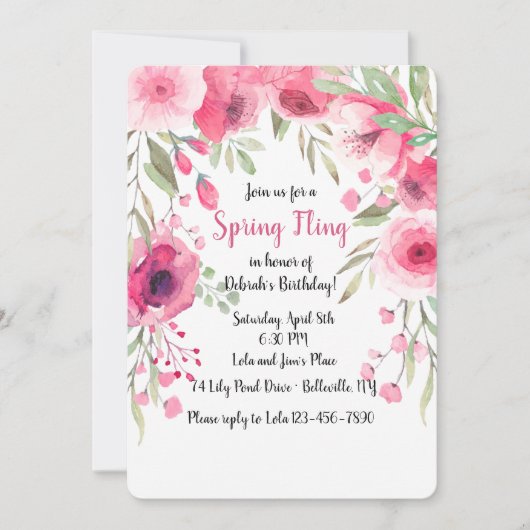 Roze Bloemenkleed Uitnodiging (Voorkant)