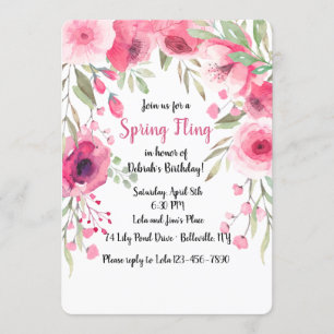 Roze Bloemenkleed Uitnodiging