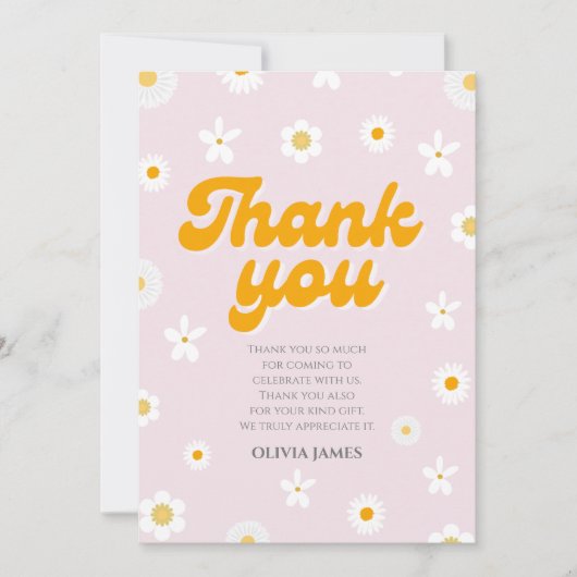 Roze bloemenkleine miss mooie eerste verjaardag bedankkaart (Voorkant)