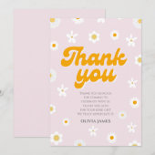 Roze bloemenkleine miss mooie eerste verjaardag bedankkaart (Voorkant / Achterkant)