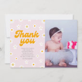 Roze bloemenkleine miss prachtige foto verjaardag bedankkaart (Voorkant)