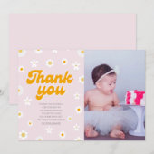 Roze bloemenkleine miss prachtige foto verjaardag bedankkaart (Voorkant / Achterkant)