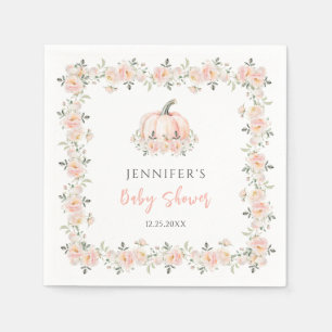 Roze bloemenkleine pompoen herfst baby girl shower servet