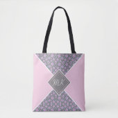Roze bloemenkleur blok monogram tote bag (Voorkant)