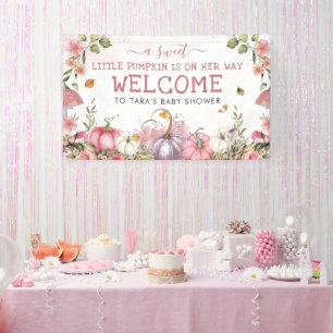Roze bloemenkleuren pompoenen herfst baby shower w spandoek