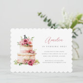 Roze Bloemenkoek Eerste Verjaardag Uitnodiging (Staand voorkant)