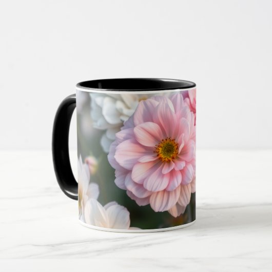 Roze bloemenkoffiekop mok (Voorkant links)
