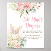 Roze Bloemenkonijn Baby Late Night Luiers Poster (Voorkant)