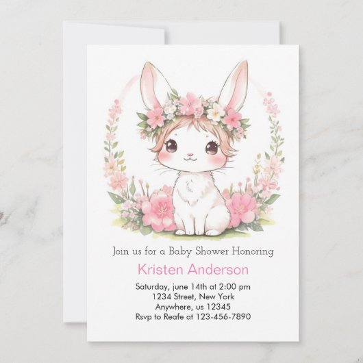 Roze Bloemenkonijn Magic Meisje Baby shower Kaart (Voorkant)