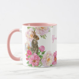 Roze bloemenkonijn mok