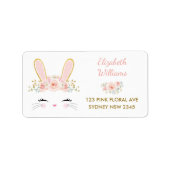 Roze Bloemenkonijn / Schattige Konijn Retouradres Etiket (Voorkant)