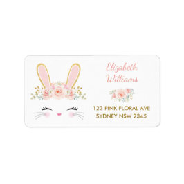 Roze Bloemenkonijn / Schattige Konijn Retouradres Etiket