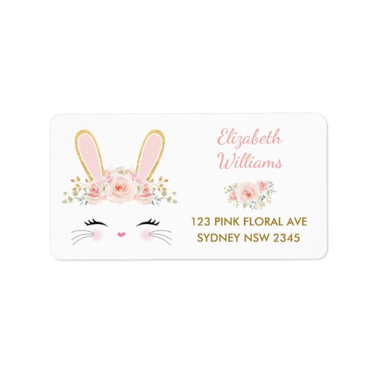 Roze Bloemenkonijn / Schattige Konijn Retouradres Etiket (Voorkant)