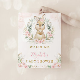 Roze Bloemenkonijntje Konijnenmeisje Baby shower W Poster