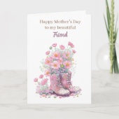 Roze Bloemenkowboylaarzen Moederdag Vriend Kaart (Voorkant)