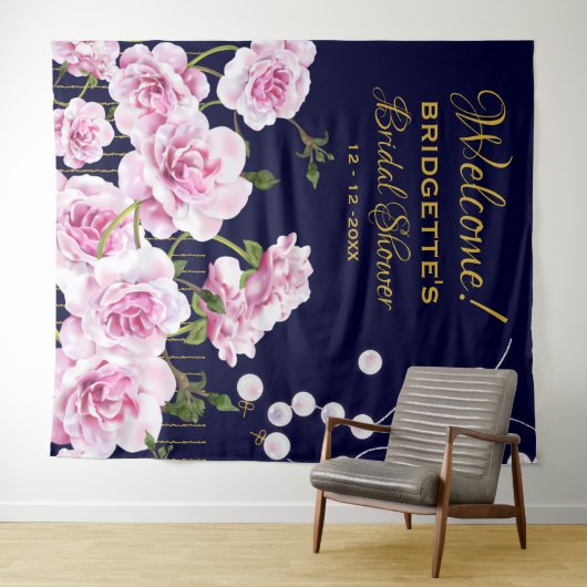 Roze Bloemenkralen Bruiloft Wandkleed (In Situ (horizontaal))