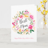 Roze bloemenkrans aquarel foto moederdag kaart (Gele Bloem)