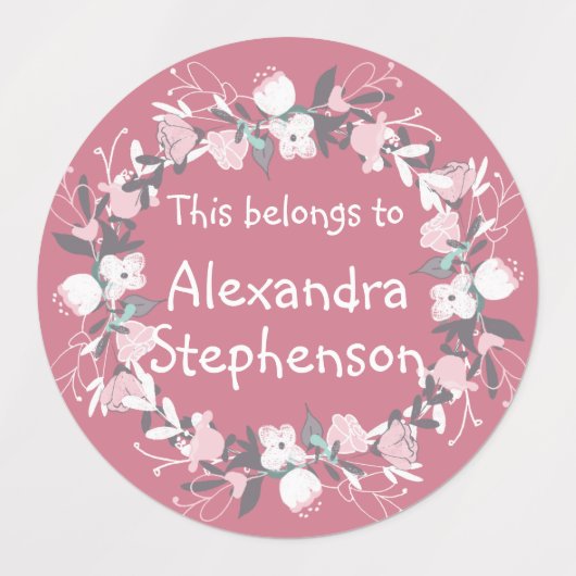 Roze Bloemenkrans Baby Meisje Kinder Naam Waterdic Labels (Design 1)