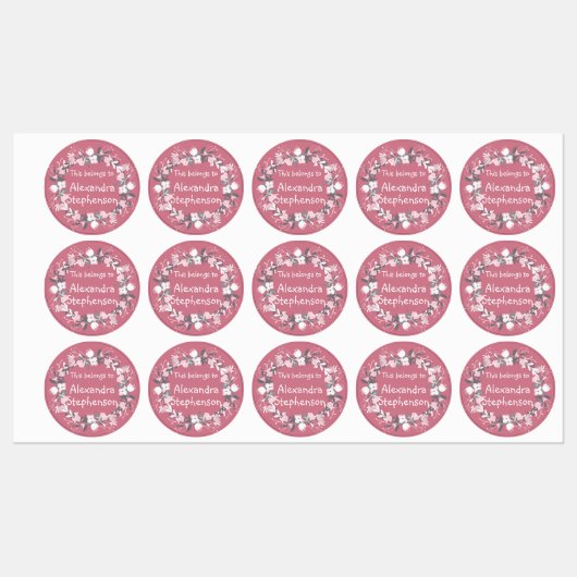 Roze Bloemenkrans Baby Meisje Kinder Naam Waterdic Labels (Vel)