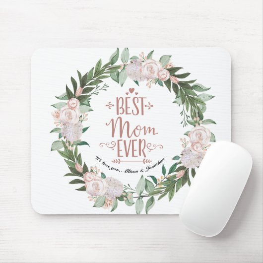 Roze bloemenkrans Beste moeder ooit Moederdag Muismat (Met muis)