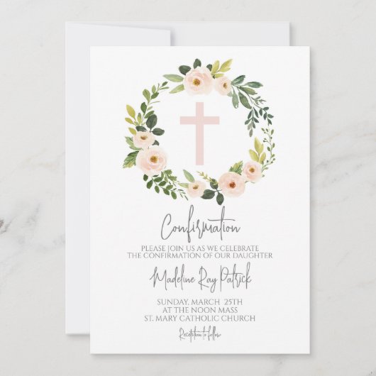 Roze bloemenkrans bevestiging kaart (Voorkant)