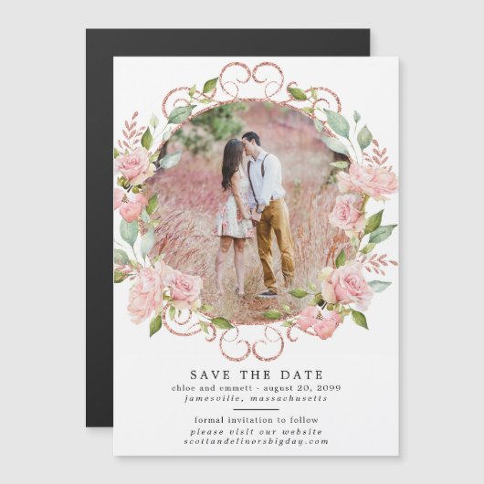 Roze Bloemenkrans Bewaar de datum Magnetische Kaar Magnetische Uitnodiging (Voorkant / Achterkant)