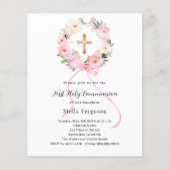 Roze bloemenkrans boog Eerste Communie uitnodiging (Voorkant)