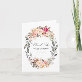 Roze bloemenkrans bruiloft bedankje bedankkaart