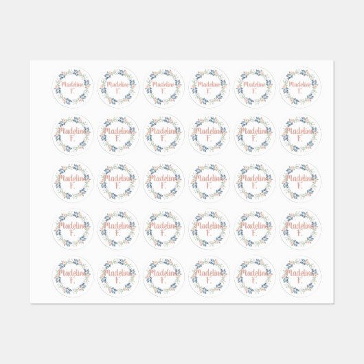 Roze Bloemenkrans Custom Name Initiaal School Labels (Vel)