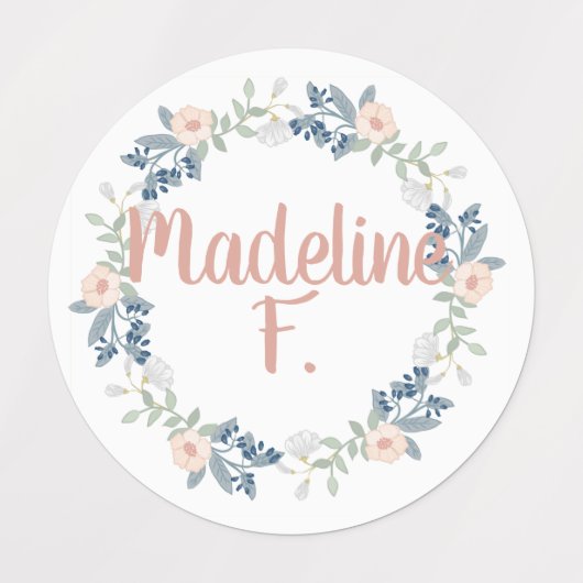 Roze Bloemenkrans Custom Name Initiaal School Labels (Design 2)