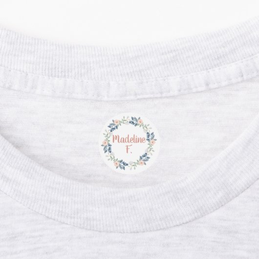 Roze Bloemenkrans Custom Name Initiaal School Labels (Aangebracht)