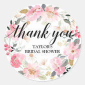 Roze bloemenkrans dank u ronde sticker (Voorkant)