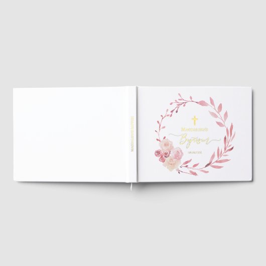 roze bloemenkrans Doop Gastenboek (Volledig)