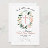 Roze Bloemenkrans Doop Uitnodiging (Voorkant / Achterkant)