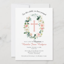 Roze Bloemenkrans Doop Uitnodiging