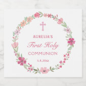 Roze Bloemenkrans Eerste Communie Likeurfles Etiket (Enkel label)