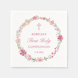 Roze Bloemenkrans Eerste Communie Servet
