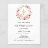 Roze bloemenkrans Eerste Communie uitnodiging (Voorkant)