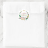 Roze Bloemenkrans Eerste Heilige Communie Ronde Sticker (Tas)
