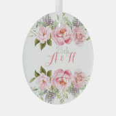 Roze Bloemenkrans Elegant Bruiloft Jubileum Glas Ornament (Voorkant Rechts)