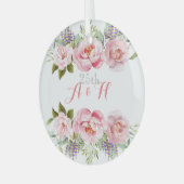 Roze Bloemenkrans Elegant Bruiloft Jubileum Glas Ornament (Voorkant links)